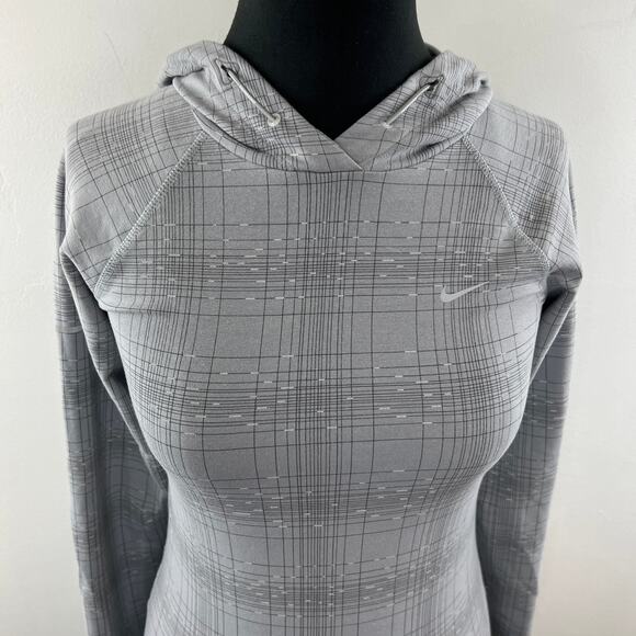 NIKE Gray Hoodie Stretch Striped Yoga Zip Pockets Logo Drawstring X-Small XS - Picture 3 of 9
